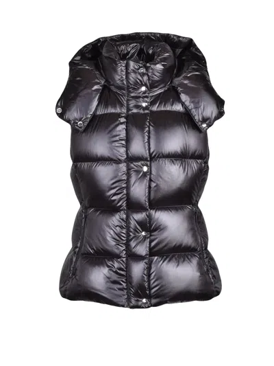 Add Down Vest With Glossy Finish And Detachable Hood In Black