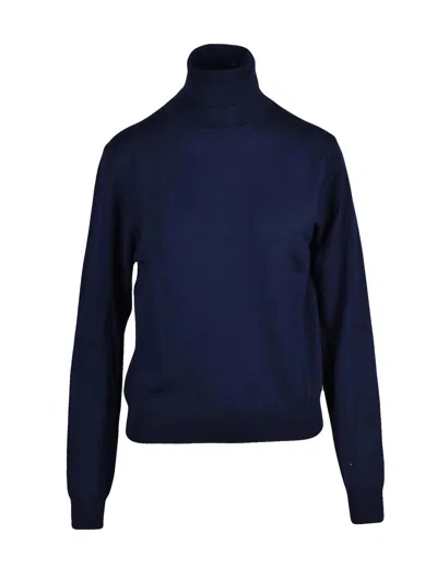 Add Extrafine Merino Wool Turtleneck With High Neck And Slim Fit In Blue