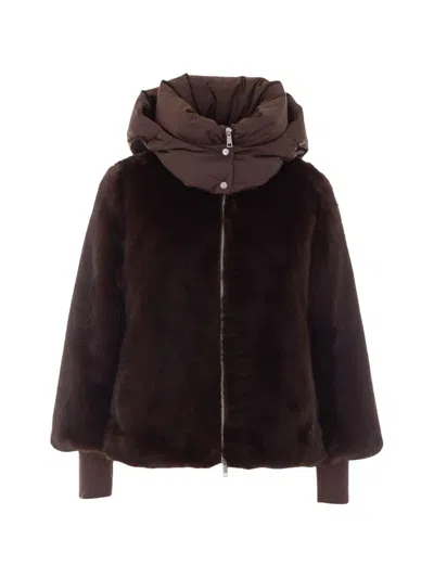 Add Faux-fur Hooded Jacket In Brown