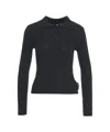 Add Fitted Knit Polo Top With Classic Collar And Ribbed Texture In Black
