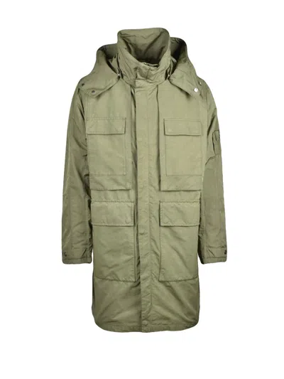 Add Garment Dyed Parka With High Collar And Detachable Hood In Green