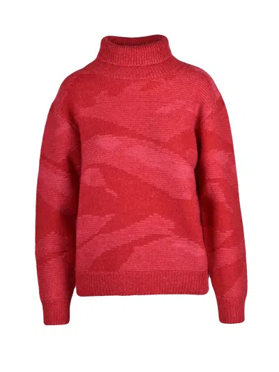 Add High Neck Sweater In Extrafine Merino Wool With Camo Pattern In Red