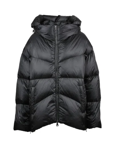 Add Hooded Black Down Jacket With Distinctive Logo Detail
