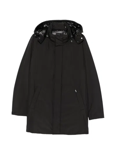 Add Hooded Concealed-fastening Coat In Black