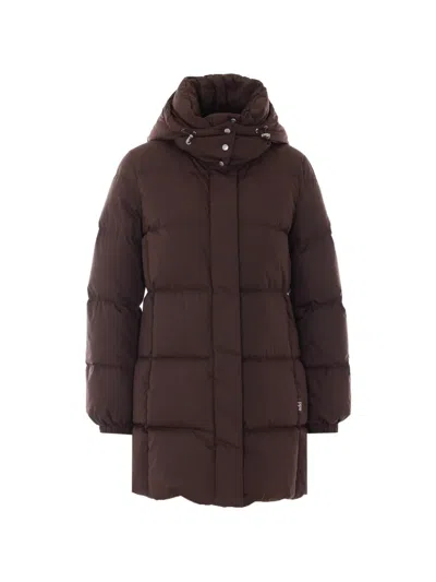 Add Hooded Quilted Coat In Brown