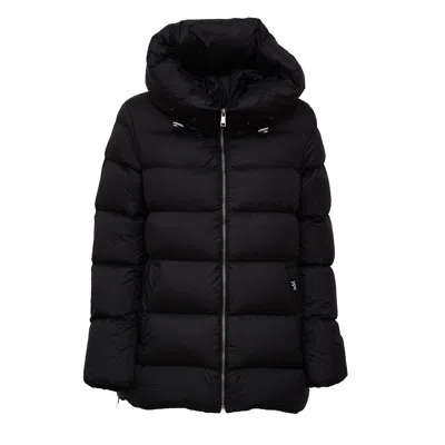 Add Hooded Side-zip Nylon Down Jacket In Black