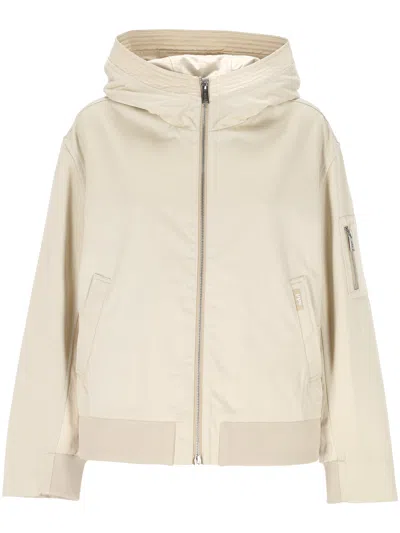 Add Hoodie Bomber Mixed Fabrics Jacket In Hay+hay