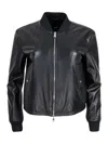 ADD JACKET IN SOFT AND REAL LAMBSKIN WITH COLLEGE COLLAR AND ZIP CLOSURE. STRETCH KNIT COLLAR AND CUFFS