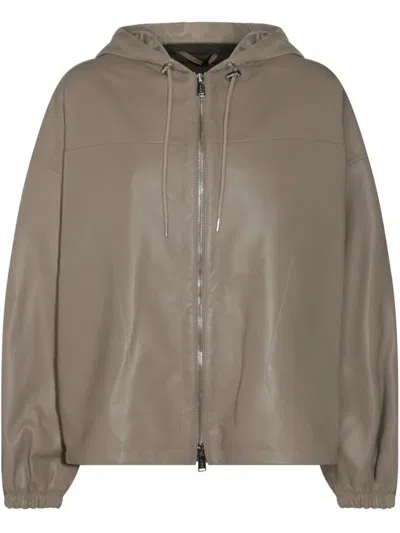 Add Beige Leather Jacket In Gray