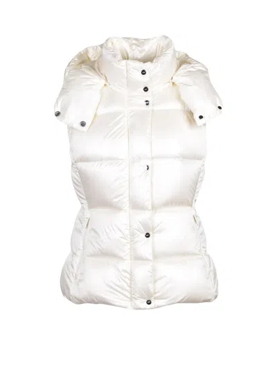 Add Lightweight Down Vest With High Collar And Detachable Hood In White