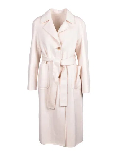 Add Long Belted Coat In Luxurious Wool-cashmere Blend In White