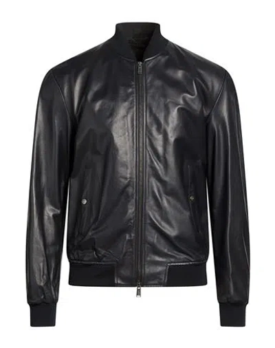 Add Man Jacket Midnight Blue Size 46 Ovine Leather In Black