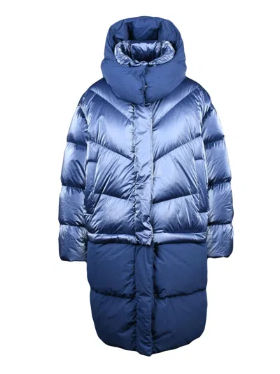 Add Metallic-finish Oversized Down Jacket With Detachable Hood In Blue