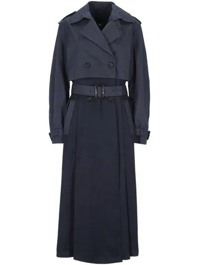 Add Navy Double Breasted Trench In Blue