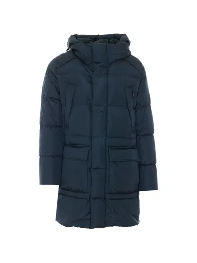 Add Nylongloss Quilted Hooded Coat In Blue
