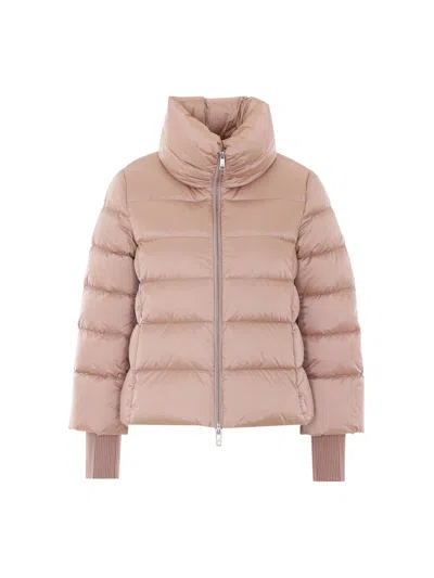 Add Plush Ped Down Cape With High Neck And Zip Closure In Pink
