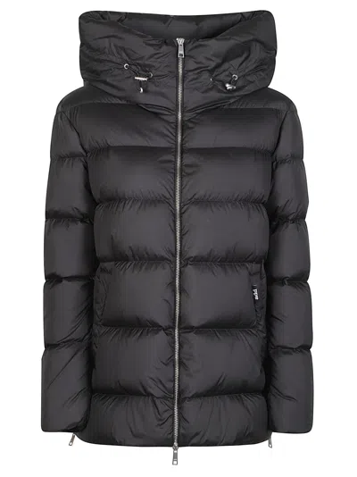 Add Polyester High Collar Puffer Down Jacket In Black