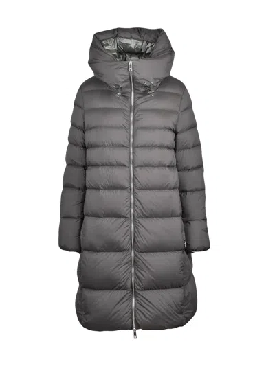 Add Quilted Down Jacket With High Collar And Adjustable Toggles In Gray