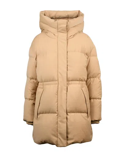 Add Quilted Down Parka With High Collar And Hood In Orange
