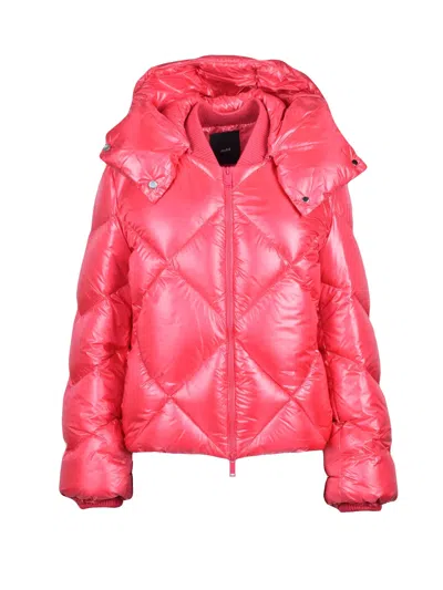 Add Down Jacket With Tone-on-tone Embroidery And Hood In Red