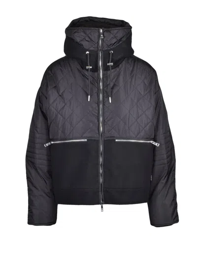 Add Quilted Wool Melton Coat With Adjustable Hood And Plush Interior In Black