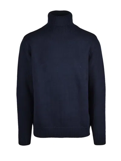 Add Extrafine Merino Wool Turtleneck Sweater With Ribbed Finishing In Blue