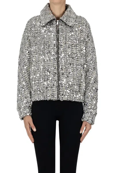 Add Sequined Bouclè Down Jacket In Silver