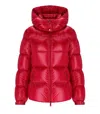 Add Shiny Cortina Red Hooded Down Jacket In Red