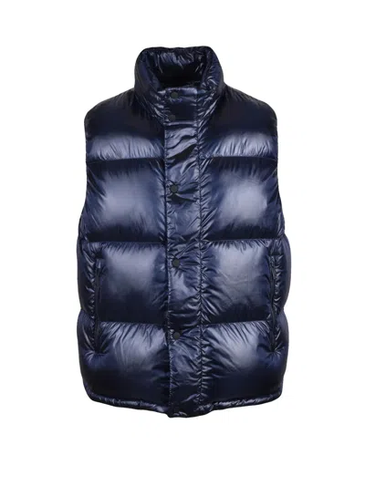 Add Shiny Down-filled Gilet With Integrated Hood And Quilted Design In Blue