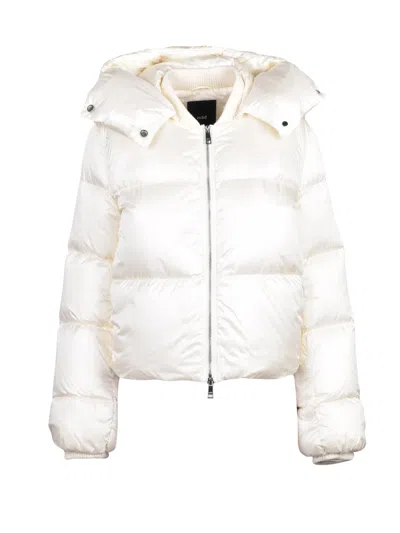 Add Short Down Jacket With Removable Hood And Glossy Finish In White