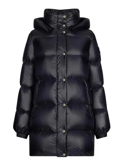 Add Womens Long Black Quilted Down Jacket With Buttons