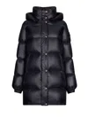Add Womens Long Black Quilted Down Jacket With Buttons In Pacific Blue