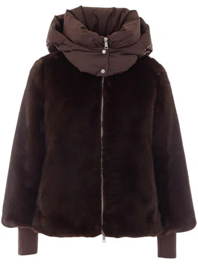 Add Zip-up Faux Fur Hooded Jacket In Brown