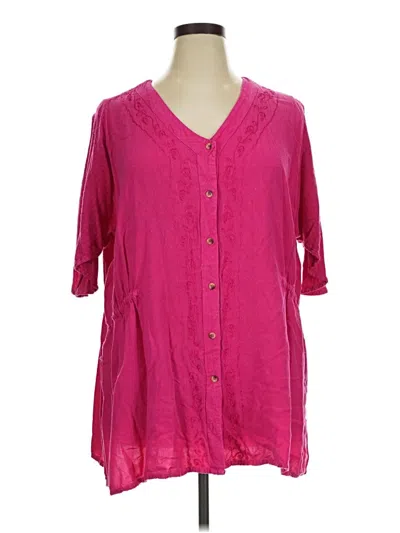 Pre-owned Added Dimension For Catherines 3/4 Sleeve Button Down Shirt In Pink
