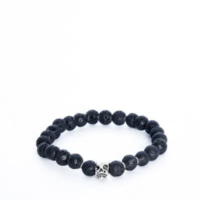 Addicted2 Men's Black / Silver Energy Handmade Sterling Silver Bracelet With Skull & Lava Stone In Multi