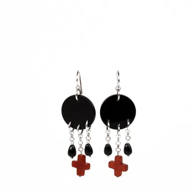 Addicted2 Women's Black / Red / Silver Latona Earrings With Cross In Multi