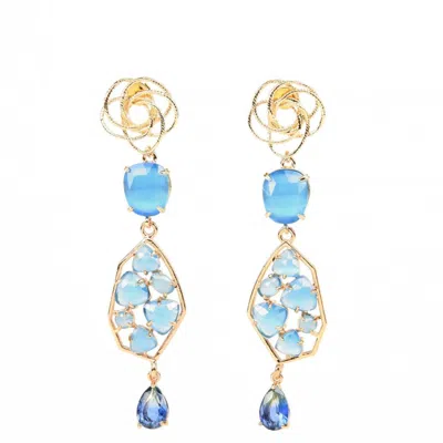 Addicted2 Women's Blue / Gold Juno Chandelier Earrings Water Blue Color