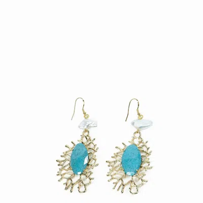 Addicted2 Women's Blue / White / Gold Flora Dangle Earrings Turquoise In Multi