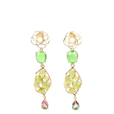 Addicted2 Women's Gold / Green Juno Chadelier Earrings Green Color In Multi