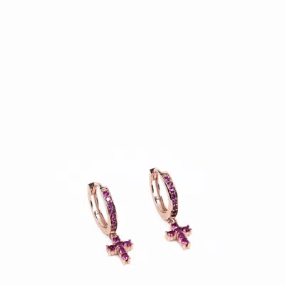 Addicted2 Women's Gold / Pink Aphrodite Cross Stud Earrings In Multi