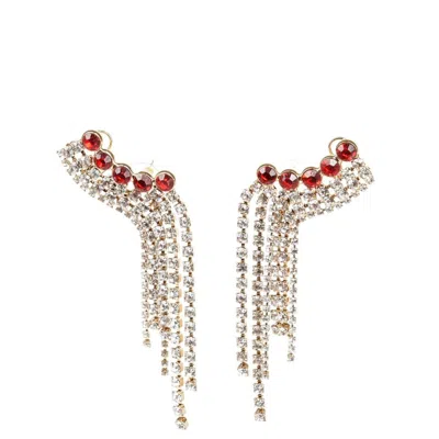 Addicted2 Women's Gold / Red / Neutrals Ilizia Earrings With Red Crystals & Rhinestone Cascades In Multi