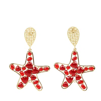 Addicted2 Women's Gold / Red Vesta Red Star Earrings In Multi