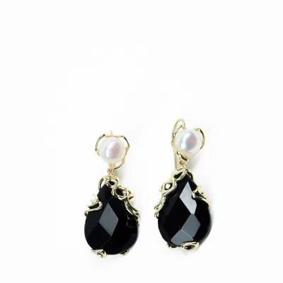 Addicted2 Women's Gold / White / Black Teti Earring With Pearl & Black Cabochon In Multi