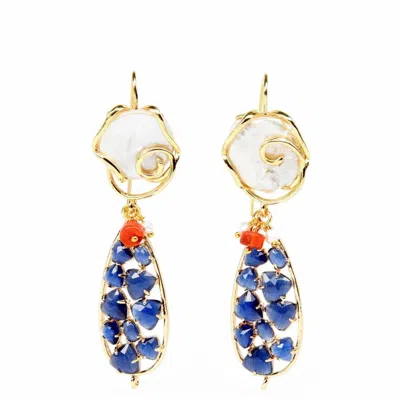 Addicted2 Women's Gold / White / Blue Iuventas Earrings With Pearl In Orange