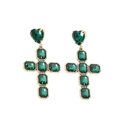 Addicted2 Women's Green / Gold Diana Earrings Cross Crystals Emerald In Multi