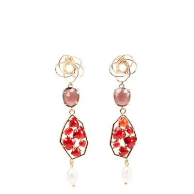 Addicted2 Women's Red / Gold Juno Chandelier Earrings Red Color In Multi