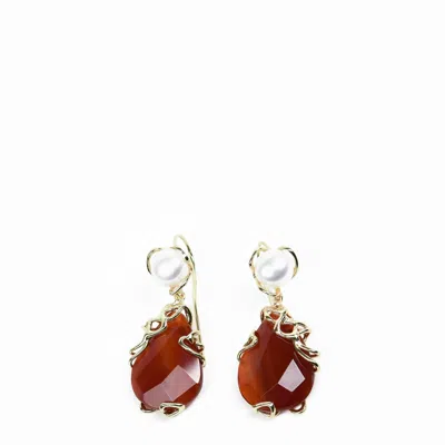 Addicted2 Women's Red / White / Gold Tiche Earrings With Cornelian Pendant In Multi