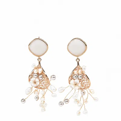 Addicted2 Women's White / Gold Cibele Chandelier Pearls Earrings In Neutral