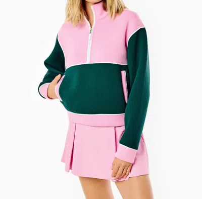 Addison Bay Active Pique Breakpoint Quarter Zip Sweatshirt In Bubblegum Ivy In Pink