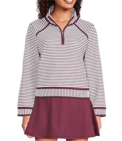 Addison Bay Bainbridge Quarter Zip Sweatshirt In Stripe In Red